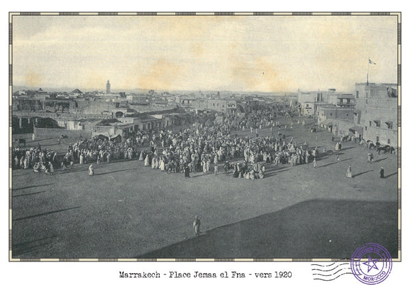 Affiche d'une vue ancienne de Marrakech - Place Jemaa el Fna - vers 1920