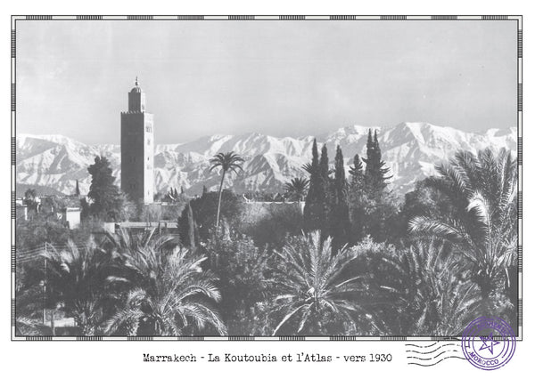 <transcy>Old view of Marrakech - The Koutoubia and the Atlas - circa 1930</transcy>