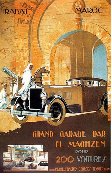Affiche publicitaire vintage "Grand garage Rabat"