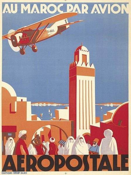 Affiche publicitaire vintage "Le Maroc par avion Aéropostale"