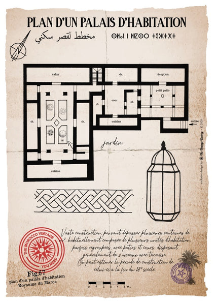 Plan d'un Palais d'habitation, architecture du Maroc